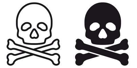 ofvs320 OutlineFilledVectorSign ofvs - crossbones skull vector icon . dead sign . death symbol . isolated transparent . black outline and filled version . AI 10 / EPS 10 / PNG . g11660