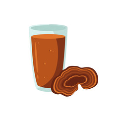 Reishi mushroom. Tincture, decoction in a glass. Vector in the flat style.