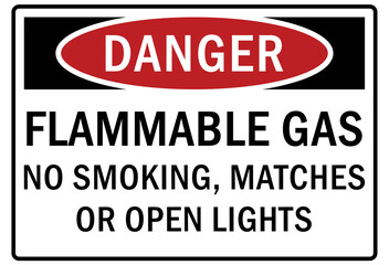 Fototapeta premium Flammable gas warning sign and labels no smoking, matches or open flame