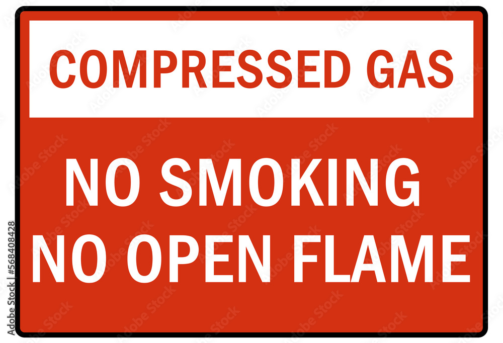 Wall mural flammable gas warning sign and labels compressed gas, no smoking no open flame