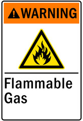 Flammable gas warning sign and labels