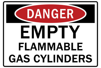 Fototapeta premium Flammable gas warning sign and labels empty flammable gas cylinders