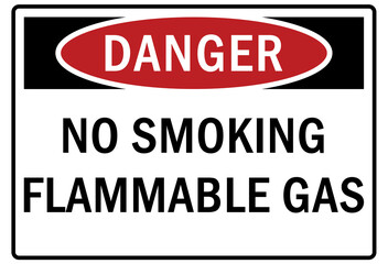 Flammable gas warning sign and labels no smoking