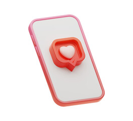 Dating application isolated on red background. 3d rendering.