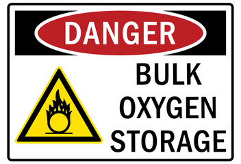Flammable material oxygen sign and labels bulk oxygen storage