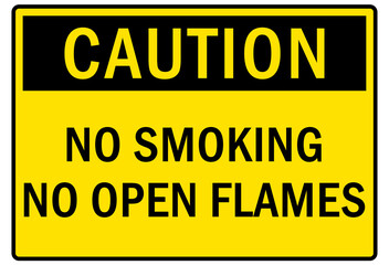 Flammable material sign and labels no smoking no open flames