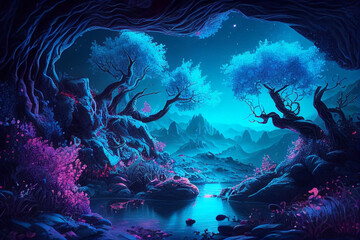 Fototapeta na wymiar Magical Fantasy Landscape, colorful desktop, background or wallpaper, post-processed generative ai