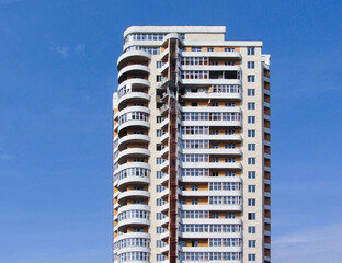 A tall building damaged by an explosion. A tall residential building damaged by a Russian missile. Russian-Ukrainian war. Kharkov, Ukraine 04.02.2023