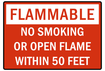 flammable hazard warning sign and labels no smoking or open flame