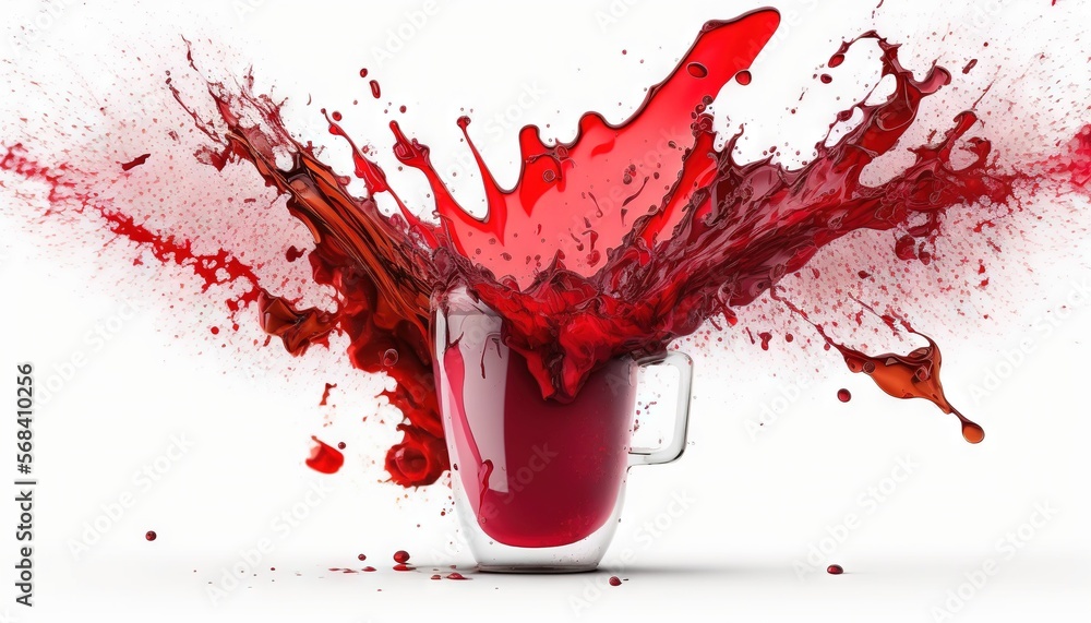 Poster a red liquid splashing out of a cup on a white background with a white background and a red liquid s