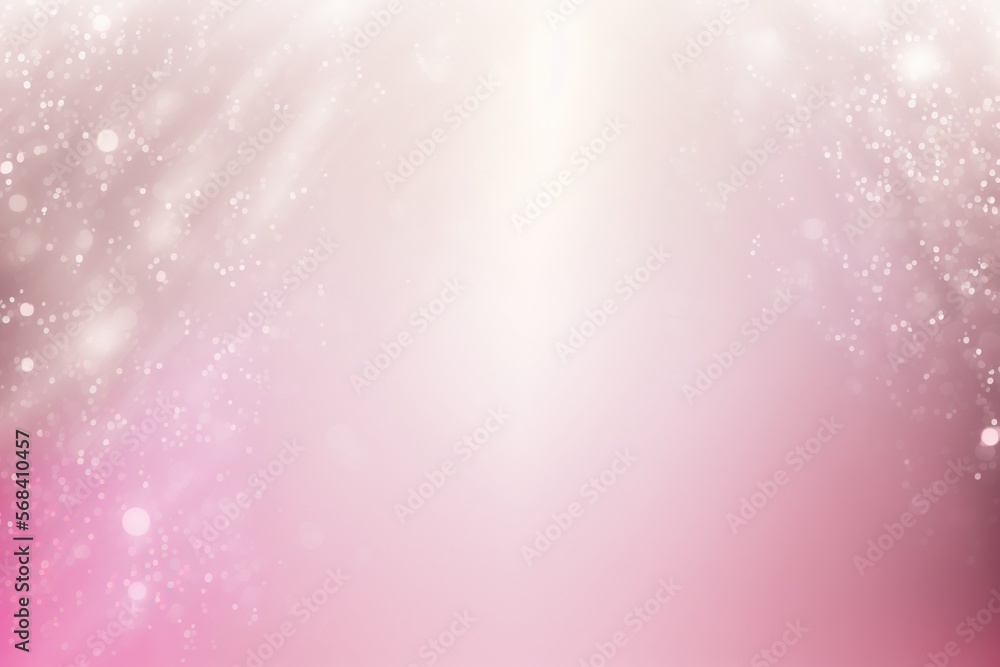 Poster a pink and white background with a blurry light in the middle of the image and stars in the middle o