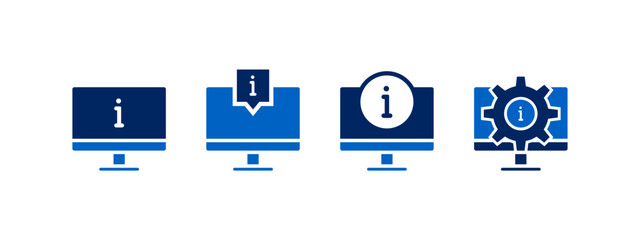 information icon vector illustration. computer with info in flat style - stock design