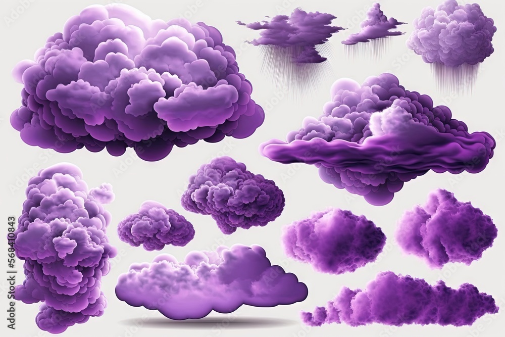 Poster a bunch of clouds that are purple and white in the air with some clouds in the sky above them and a 