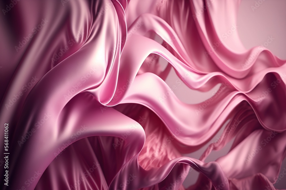 Poster an abstract pink background with flowing fabric on it's sides and a pink background with flowing fab