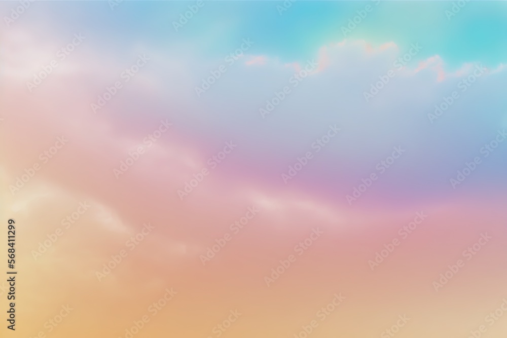 Poster a plane flying in the sky with a rainbow in the sky behind it and clouds in the sky behind it and a 