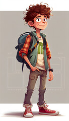 Cartoon character children book illustration, generative Ai, happy teenage boy - 568411204