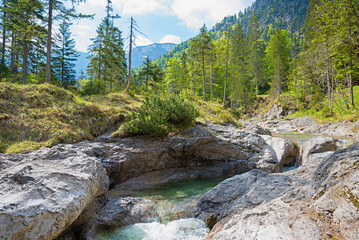 rocky torrent near Kreuth, spring landscape upper bavaria