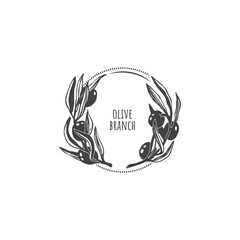 two olive tree branches in a circle vector sketch.olive branch round vector
