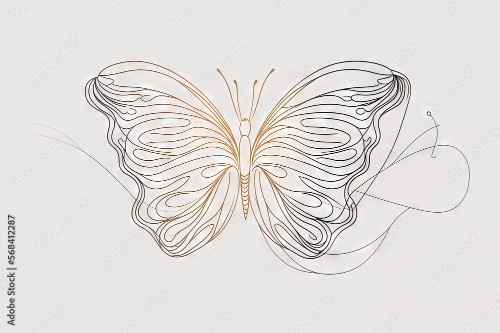 Poster a drawing of a butterfly on a white background with a black outline of a butterfly on it's back side