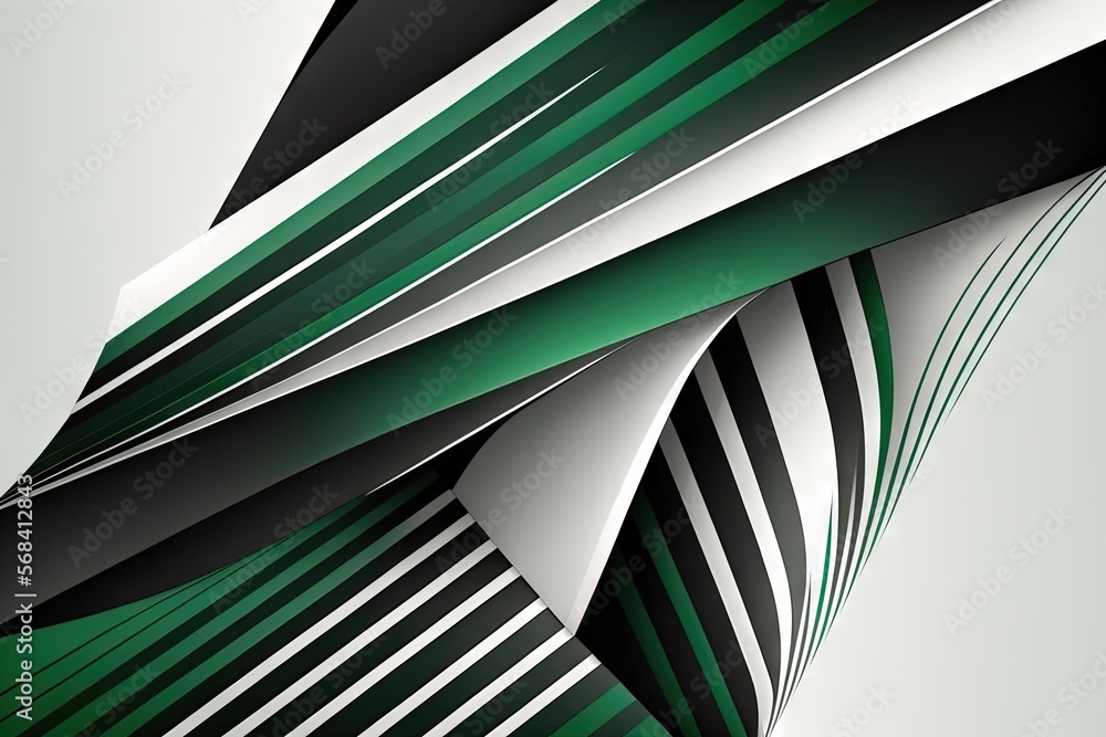 Poster a green and black abstract background with a white and black stripe pattern on the bottom of the ima