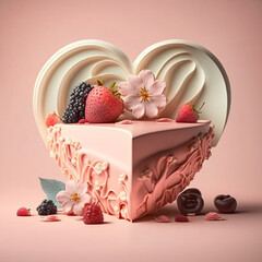 pastel Pink tasty Cake Background for Valentine's Day. Generative AI art