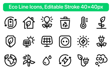 Planet Climate change icons set pack, Global warming, 40x40 Pixel Perfect, Editable Stroke, Linear, Pixel perfect