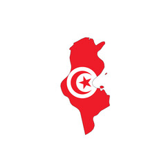 Tunisia national flag in a shape of country map