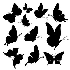 Naklejka premium Set of silhouette black butterflies on white background. Vector