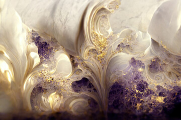 Abstract lavender and gold marble wallpaper. AI	