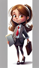 Cartoon character children book illustration, generative Ai, business woman with folder - 568415879