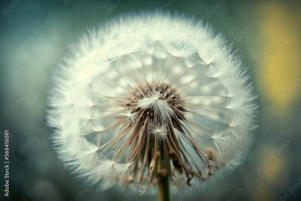 Aufkleber  a close up of a dandelion flower with a blurry back dropper in the middle of the image and a blurry back dropper in the middle of the dandelion.  generative ai