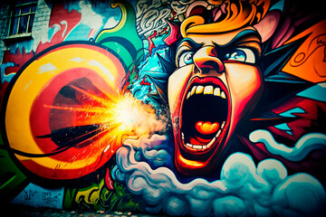 Graffiti on the wall. Urban wallpaper. AI