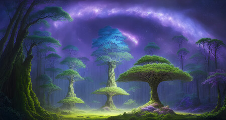 AI Digital Illustration Mystical Purple Forest