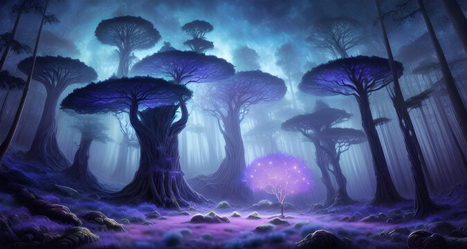 AI Digital Illustration Mystical Purple Forest