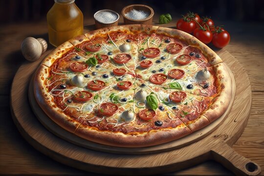 Delicious Pizza on a Table Generative AI	