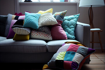 Patchwork pillows on the sofa