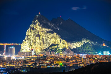 Gibraltar rock evening panoramic view