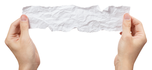 Hands holding crumpled piece of paper