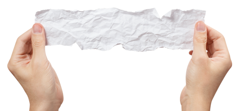 Hands holding crumpled piece of paper - Powered by Adobe