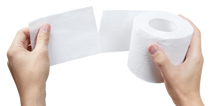 Hands unrolling toilet paper roll cut out - Powered by Adobe