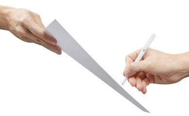 Hands signing paper document cut out