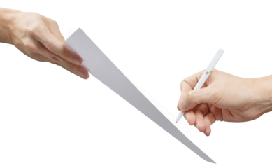 Hands signing paper document cut out