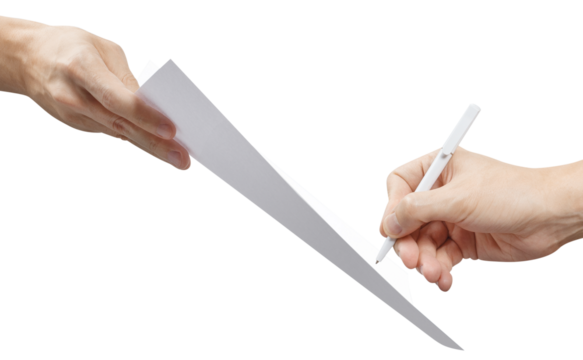 Hands signing paper document cut out