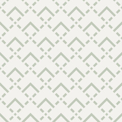 Vector geometric seamless pattern. Abstract graphic background with squares, lines, grid. Simple geo texture. Light green and white color. Ethnic style ornament. Repeat vintage design for decor, print