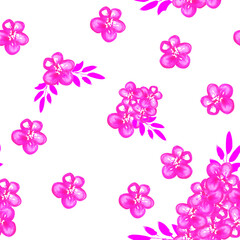 Fototapeta na wymiar Pattern. Pink floral illustration on a white background. Love heart for valentines day background. Design clip art.