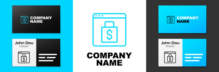 Fototapeta na wymiar Blue line Online shopping on screen icon isolated on white background. Concept e-commerce, e-business, online business marketing. Logo design template element. Vector
