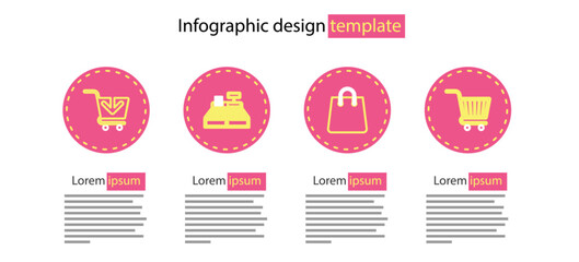 Set line Handbag, Shopping cart, Cash register machine and Add to icon. Vector