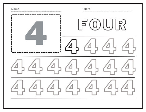 The practice of writing numbers 4 Tracking worksheet learn to count and write