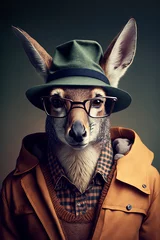 Zelfklevend Fotobehang Hipster animal in clothes and hat. Generative AI  © Oleksandr