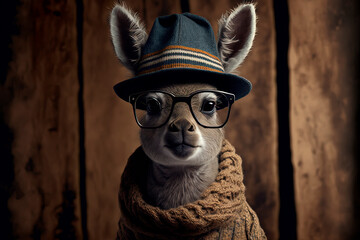 Hipster animal in clothes and hat. Generative AI 
